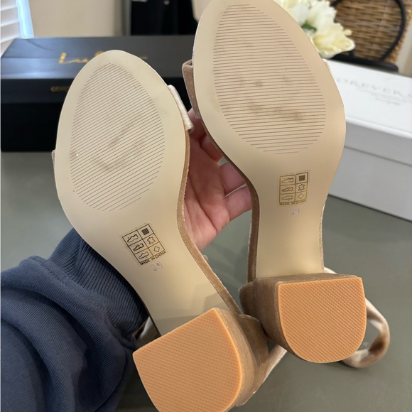 Forever Soles- Nude/Tan Velvet Sister Heels- Size 8 with lace up strap - Picture 6 of 7